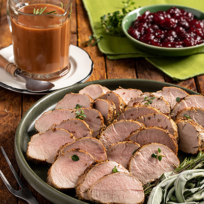 Herbed Pork Tenderloin with Cranberry Balsamic Sauce