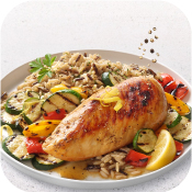 Seared Lemon Peppercorn Chicken Breast with Rice Pilaf & Grilled Veggies