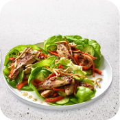 Orange Chicken Lettuce Wraps with Veggies & Crispy Chow Mein Noodles