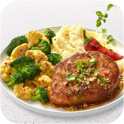 Mesquite Seasoned Pork Loin Chop with Mashed Potatoes & Broccoli-Cauliflower Medley