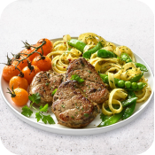 Chimichurri Pork Medallions over Lemon-Parsley Vegetable Fettuccine
