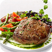 Seared Chimichurri Sirloin Steak with Black Bean Salad, Sautéed Asparagus & Bell Pepper