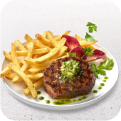 Grilled Smoky Garlic Butter Beef Sirloin Steak with Peppered Fries