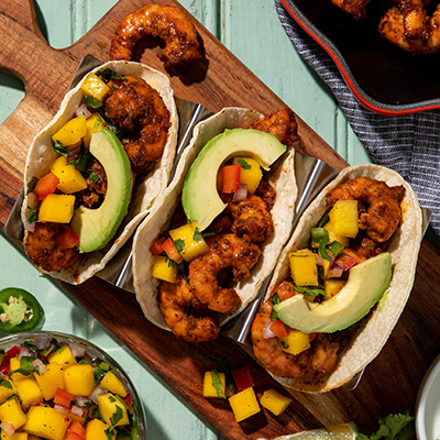 Blackened Shrimp Tacos with Mango Salsa